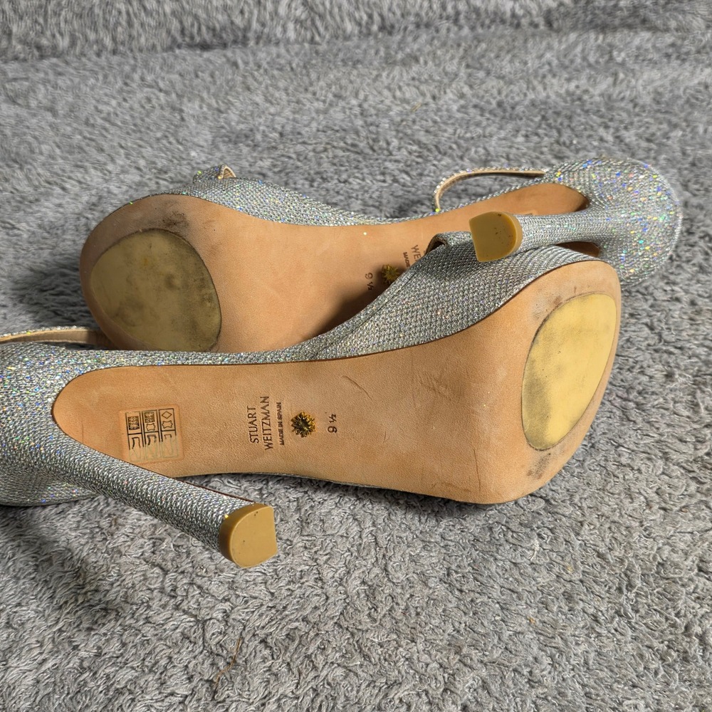 Stuart Weitzman Nudist Hollywood Silver Platform Stiletto Sandals Shoes 9.5 - Picture 6 of 7